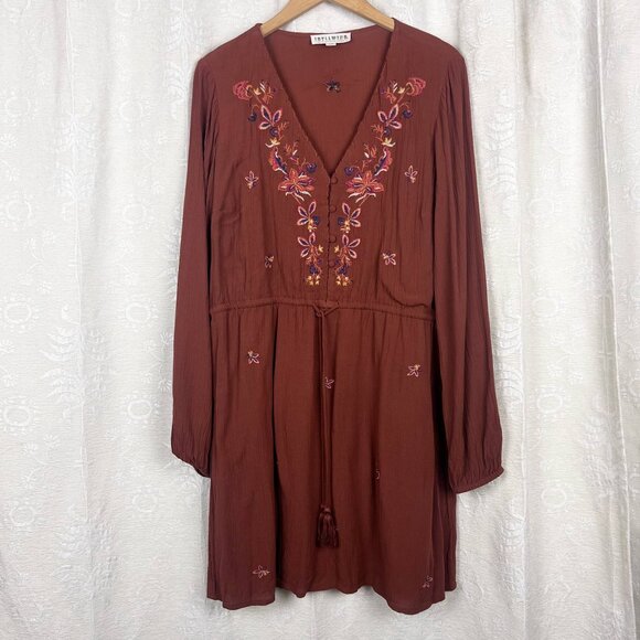 Idyllwind floral embroidered mini dress rust brown fueled by Miranda Lambert - Picture 2 of 11